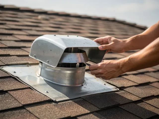 Windham Dryer Vent Cleaning certified technician safely cleaning a roof-mounted dryer vent in Windham