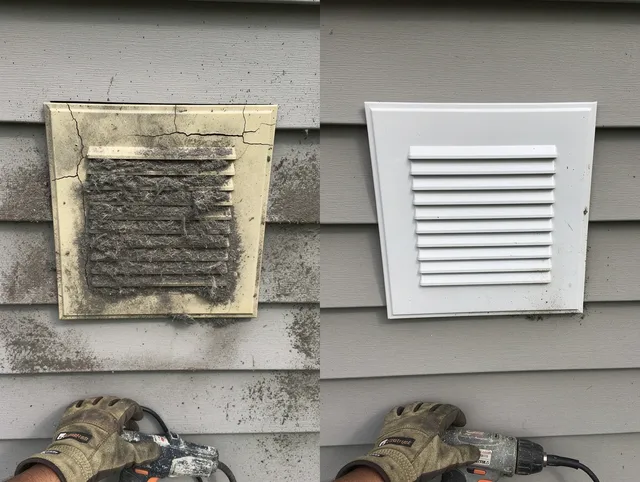 Windham Dryer Vent Cleaning technician installing high-quality dryer vent cover at a residential property in Windham